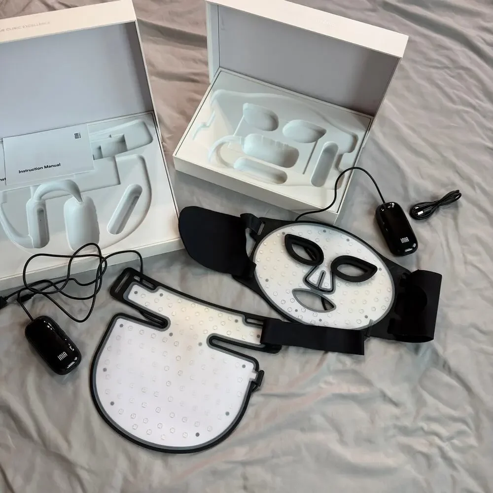 INIA Red Light Therapy Set Face Neck & Chest LED Mask NIR Complete Kit Boxes